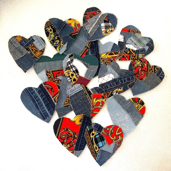 Denim Patchwork Heart Sew On Patch Upcycled Denim Heart Shaped Sew On Patch - Picture 1 of 10